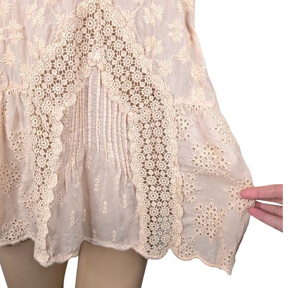 Johnny Was Harper Pastel Peach Pink Eyelet Embroidered Cupro Tank Top SZ S - Picture 4 of 9